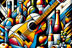 Hip-Hop Cubist Still Life Still-Guitar-and-Bottles